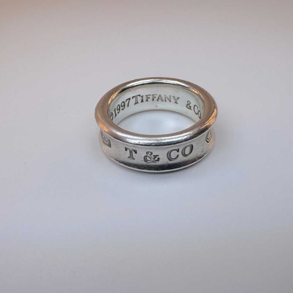 Tiffany & Co Ring Tiffany & Co 1837 Ring Silver SZ 5 Wide Band 1997 w Pouch - Picture 3 of 10